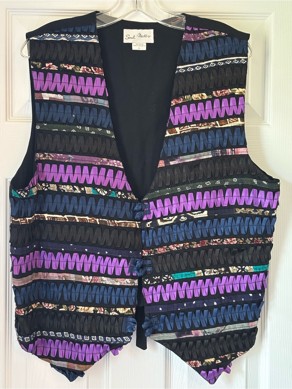 Soulmates Multicolor Patterned Vest in Black, Purple & Blue